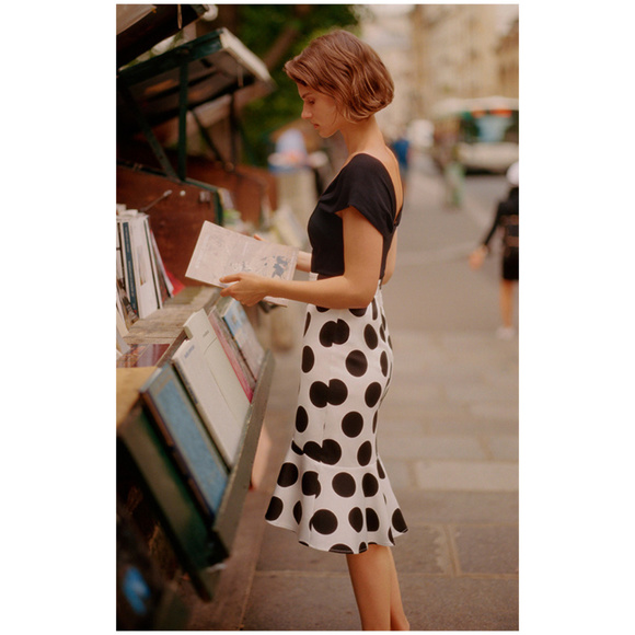 Anthropologie Maeve Polka Dot Flounced Skirt Black and White